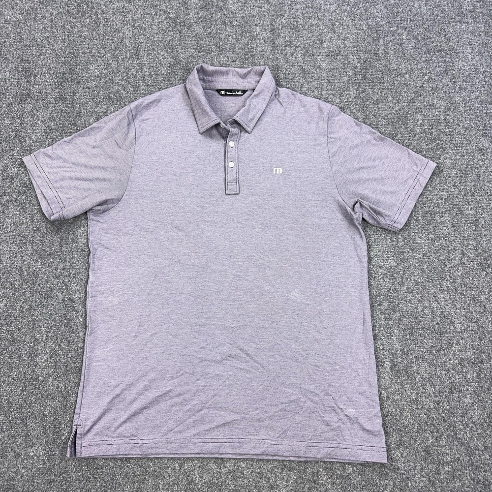 TravisMathew Polo Shirt Mens L Purple Striped Pima Cotton Polyester Golf Knit - Picture 1 of 10